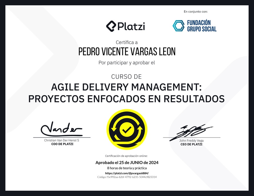 Diploma del Curso de Agile Delivery Management: Proyectos Enfocados en Resultados