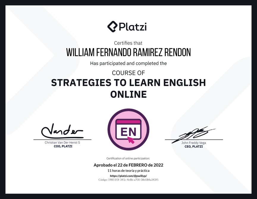 Diploma del Curso Gratis de Estrategias para Aprender Inglés en Línea