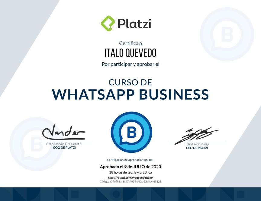 Diploma del Curso de WhatsApp Business