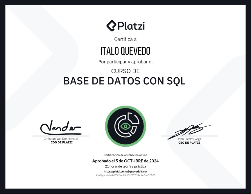 Diploma del Curso de Bases de Datos con SQL - Deprecado