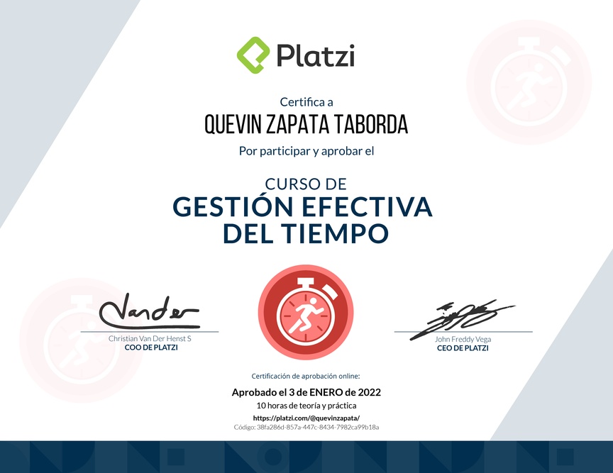 Diploma del Curso de Gestión Efectiva del Tiempo
