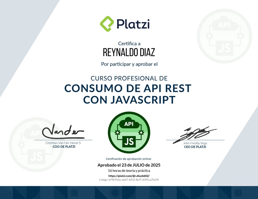 Diploma del Curso de API REST con Javascript: Performance y Usabilidad