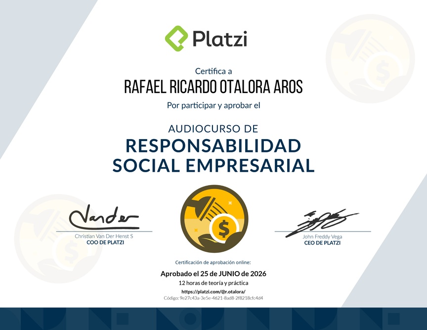 Diploma de Audiocurso de Responsabilidad Social Empresarial