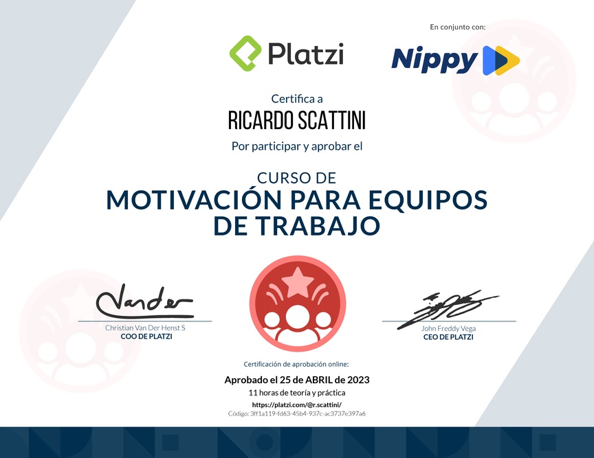 Diploma del Curso de Motivación para Equipos de Trabajo