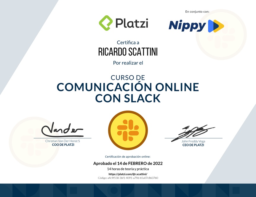 Diploma del Curso de Slack para Mejorar tu Comunicación Online