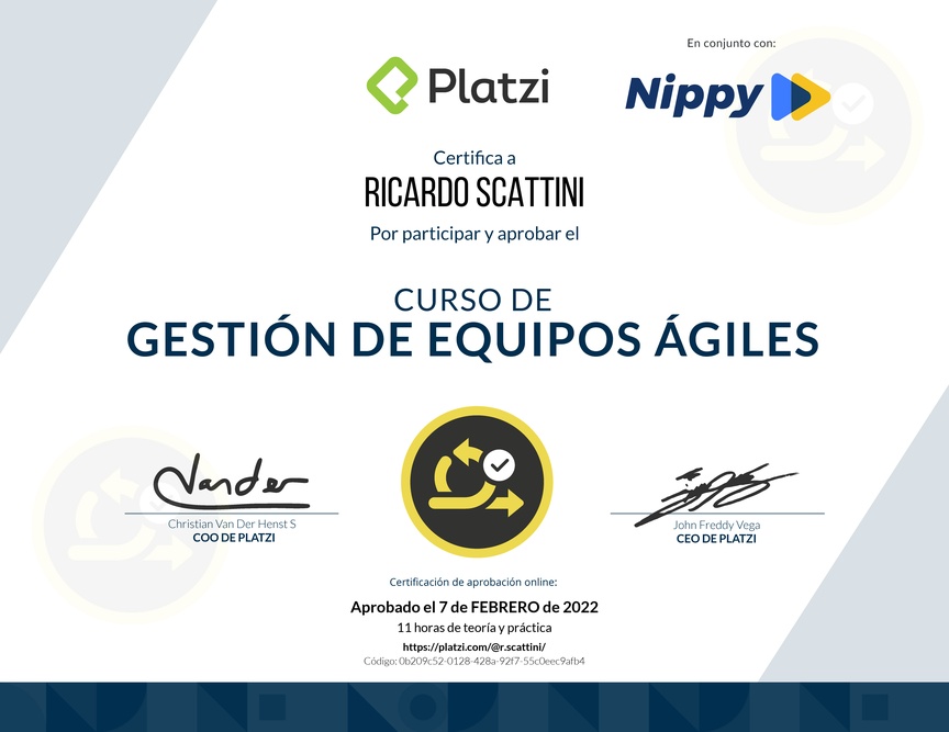 Diploma del Curso de Gestión de Equipos Ágiles