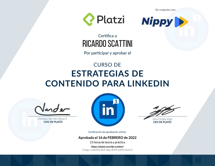 Diploma del Curso de Estrategias de Contenido para LinkedIn