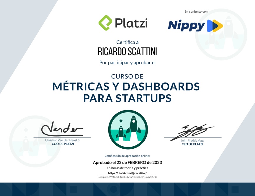Diploma del Curso de Métricas y Dashboards para Startups