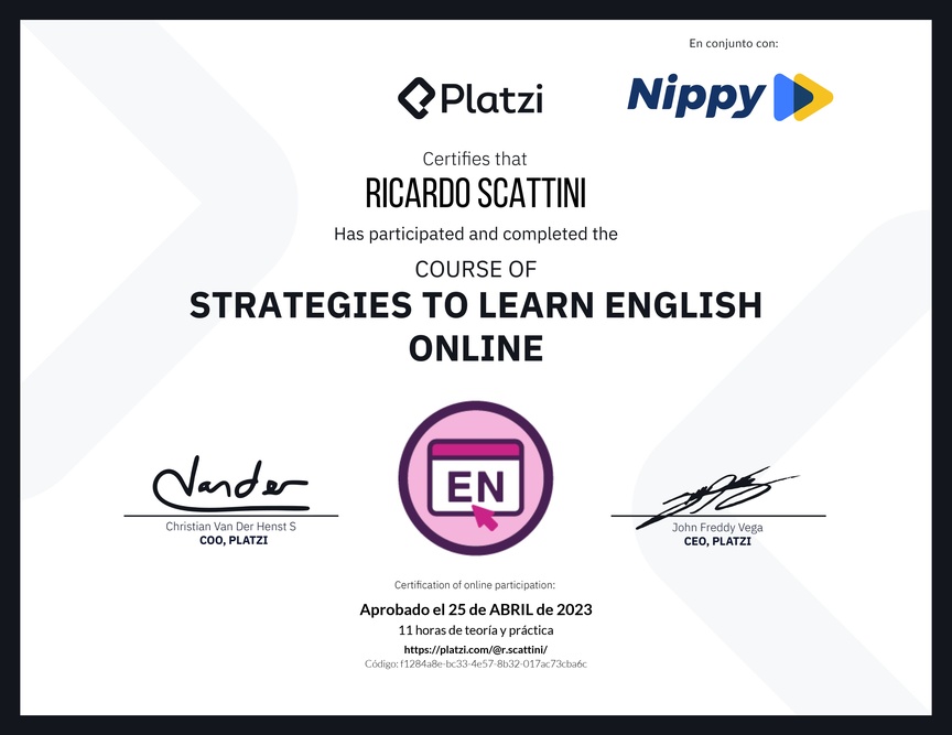 Diploma del Curso Gratis de Estrategias para Aprender Inglés en Línea