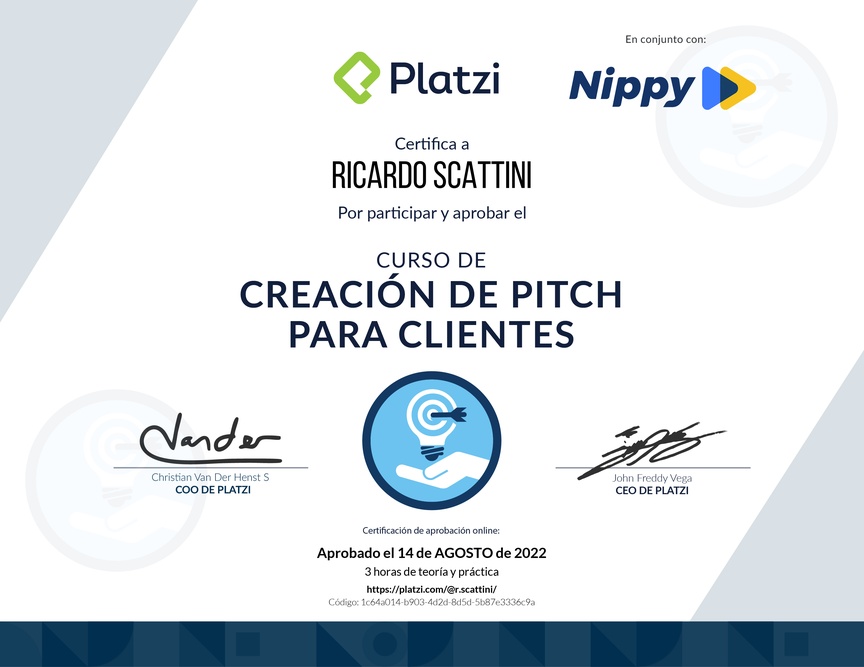 Diploma del Curso de Creación de Pitch para Clientes