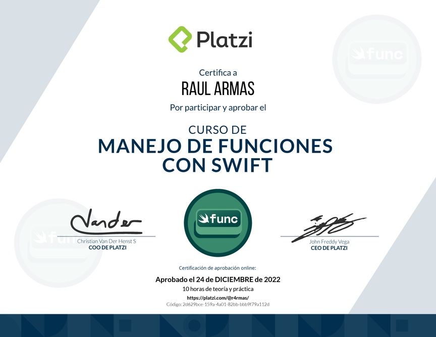 Diploma del Curso de Programación con Swift: Funciones (2019)