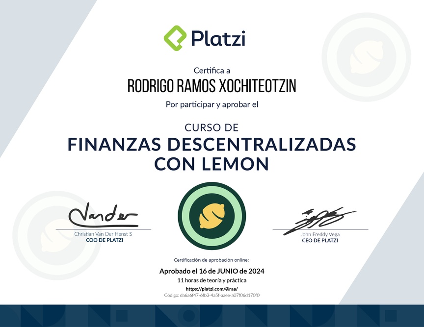 Diploma del Curso de Introducción a Finanzas Descentralizadas (DeFi)