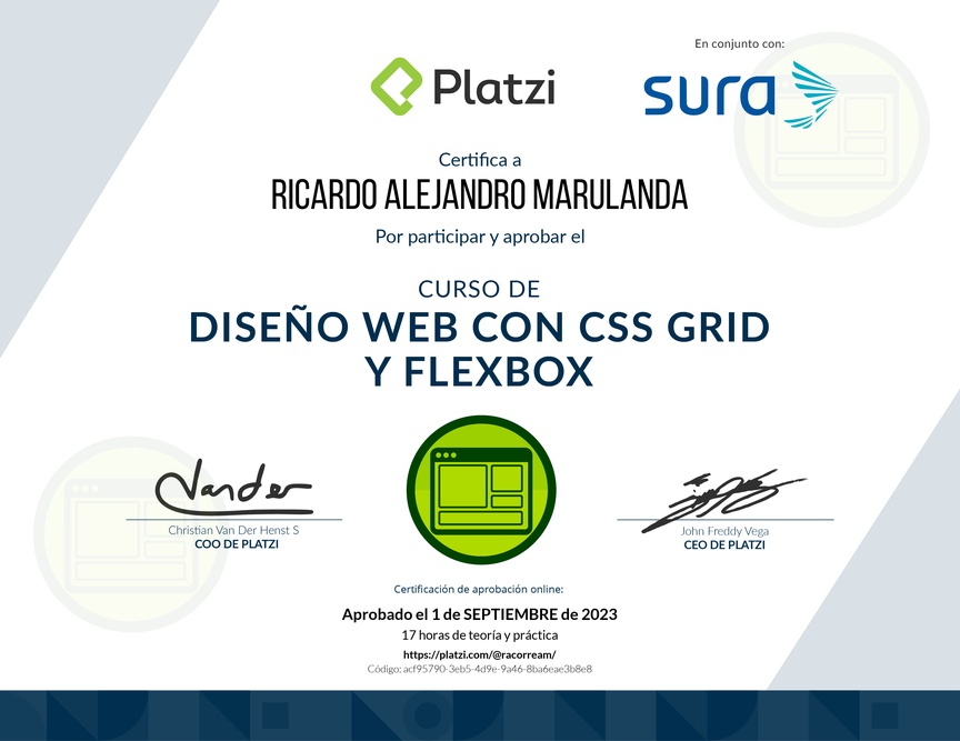 Diploma del Curso de Diseño Web con CSS Grid y Flexbox