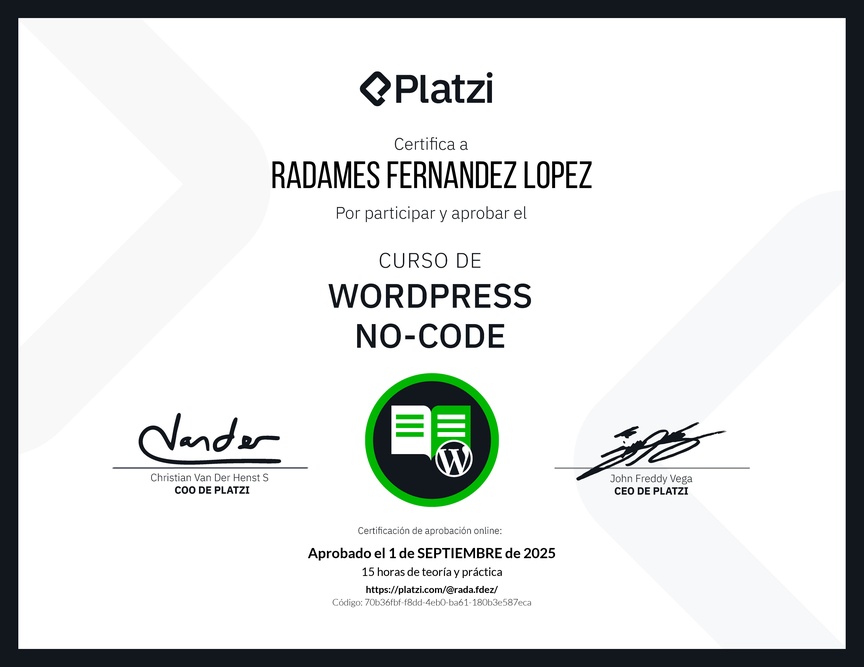 Diploma del Curso de WordPress No-Code