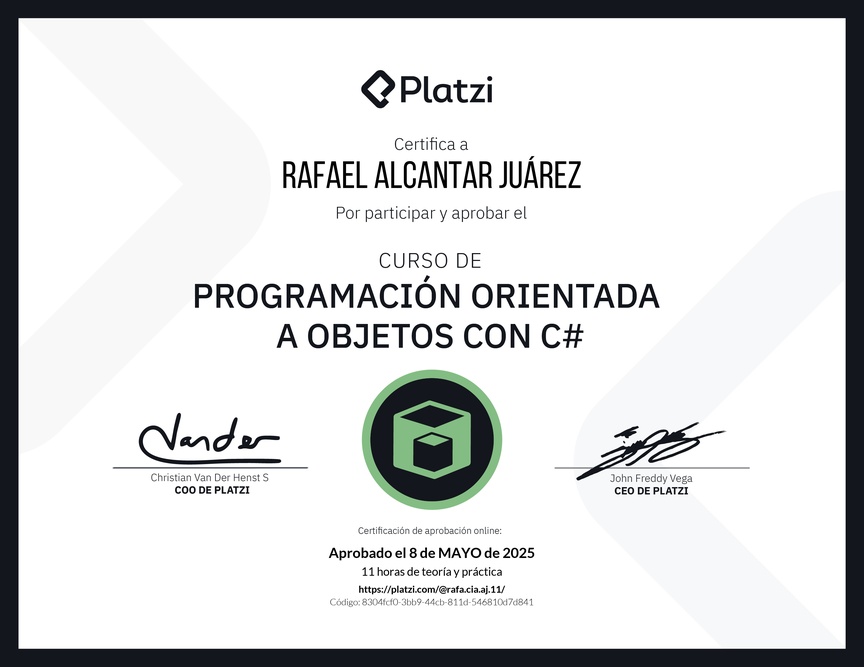 Diploma del Curso de Programación Orientada a Objetos con C#