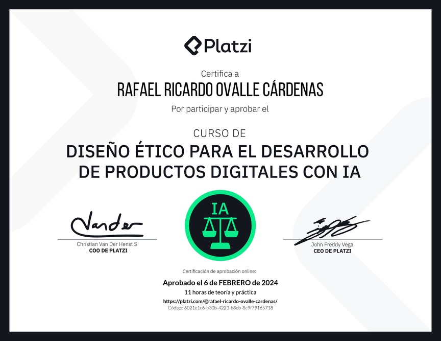Diploma del Curso de Diseño Ético para el Desarrollo de Productos Digitales con IA