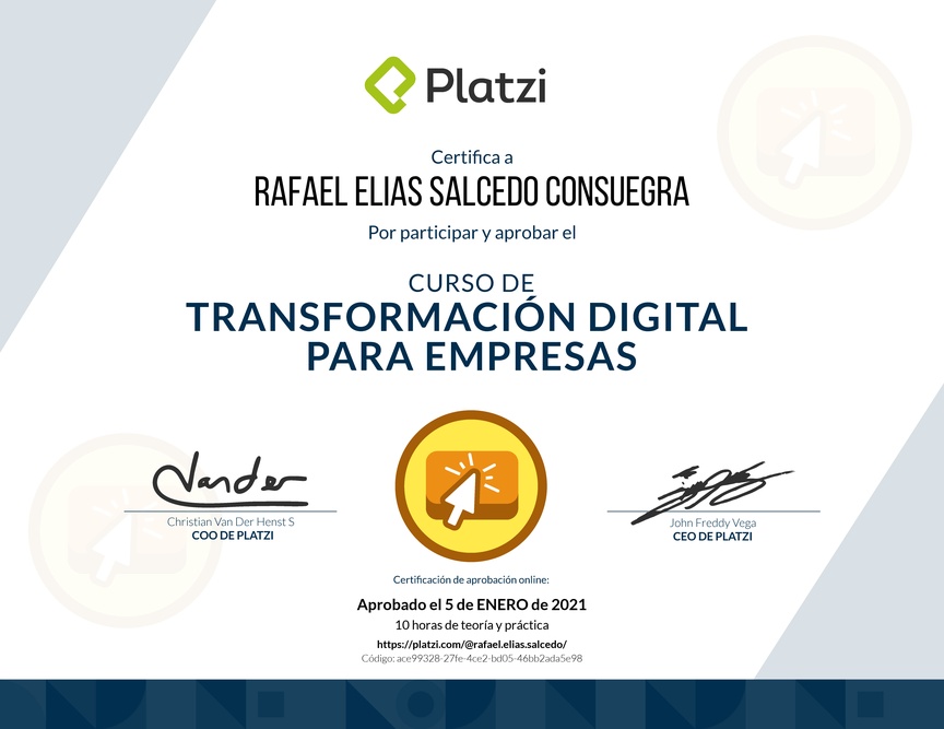 Diploma del Curso de Transformación Digital para el Crecimiento de tu Empresa