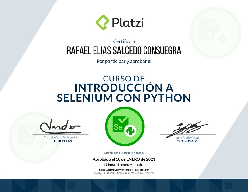 Diploma del Curso de Introducción a Selenium con Python