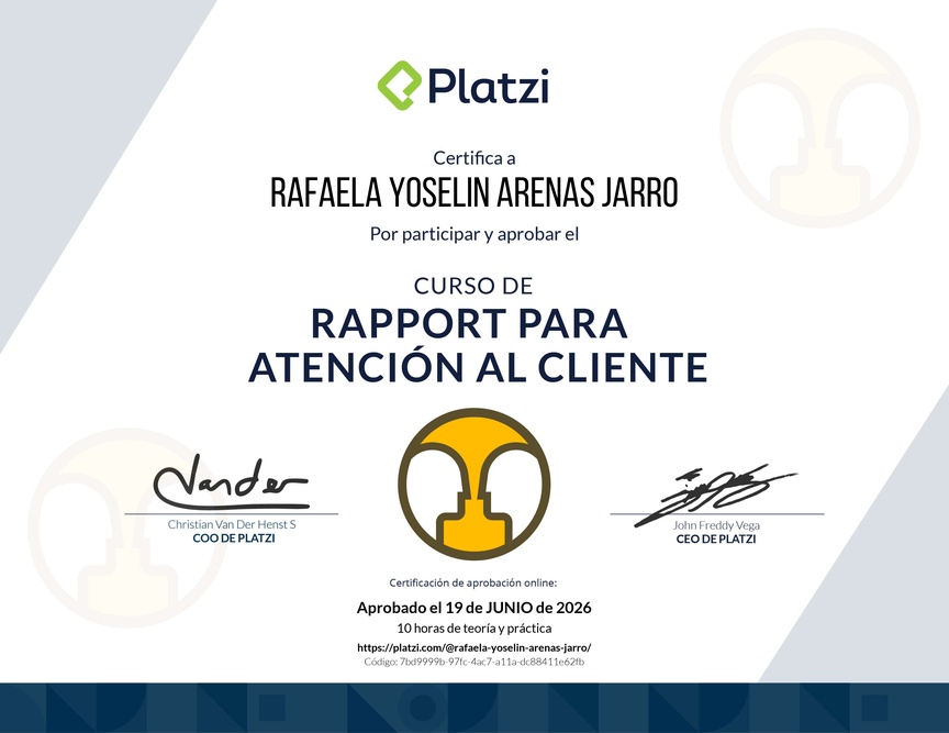 Diploma del Curso de Rapport para Atención al Cliente