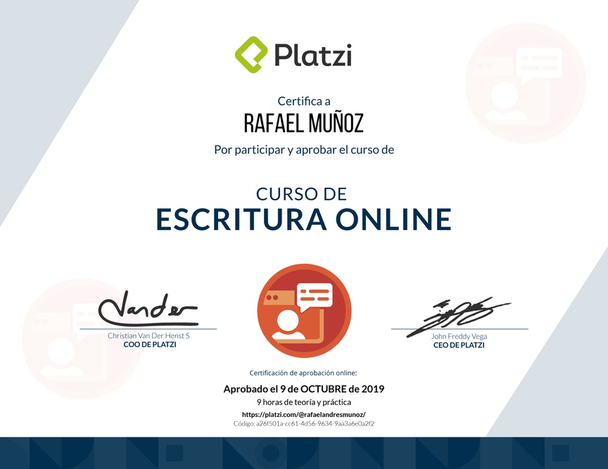 Diploma del Curso de Escritura Online 2018