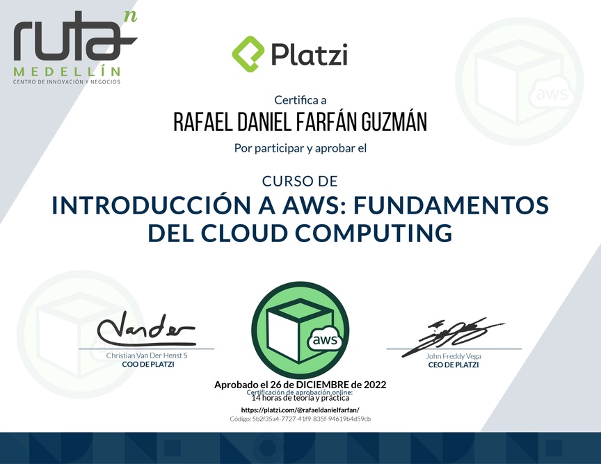 Diploma del Curso de Introducción a AWS: Fundamentos de Cloud Computing