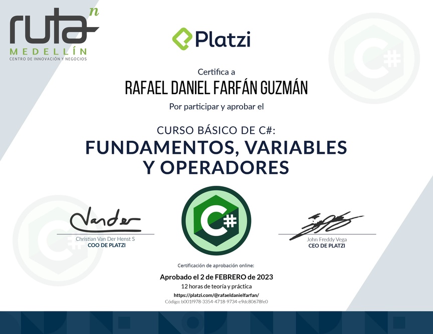 Diploma del Curso Básico de Programación con C#