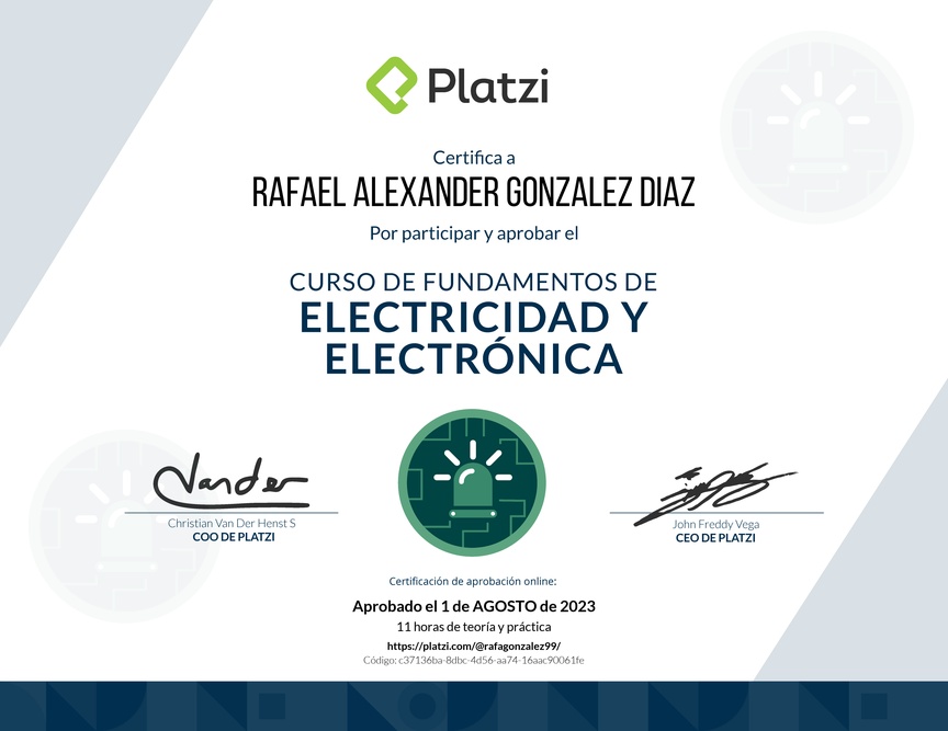 Diploma del Curso de Fundamentos de Electricidad y Electrónica