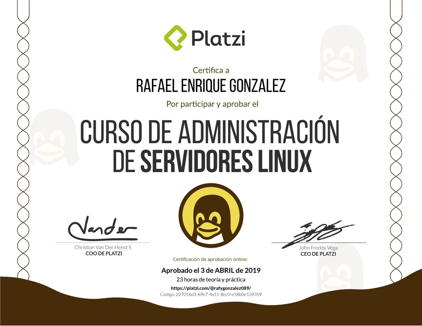 Diploma del Curso de Administración de Servidores Linux 2017