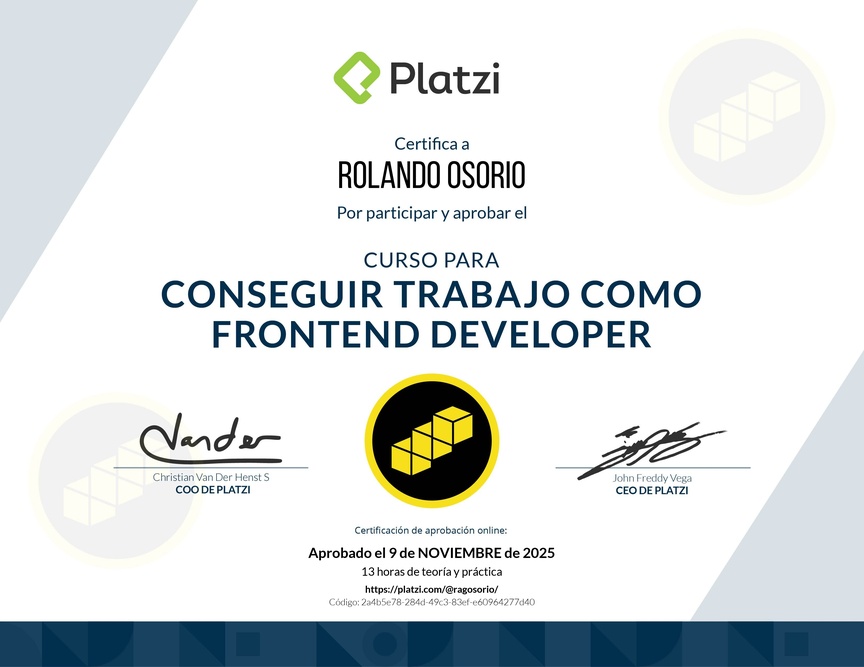 Diploma del Curso para Conseguir Trabajo como Frontend Developer