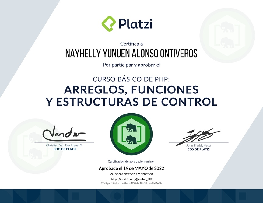 Diploma del Curso de PHP: Arreglos, Funciones y Estructuras de Control