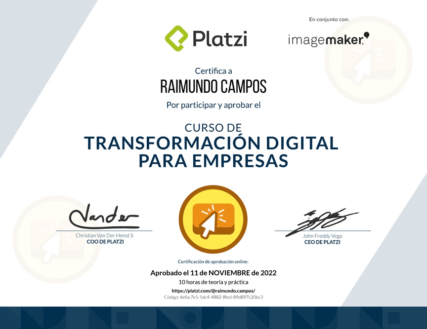 Diploma del Curso de Transformación Digital para el Crecimiento de tu Empresa