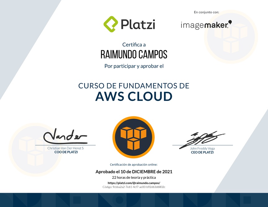 Diploma del Curso Práctico de AWS Cloud