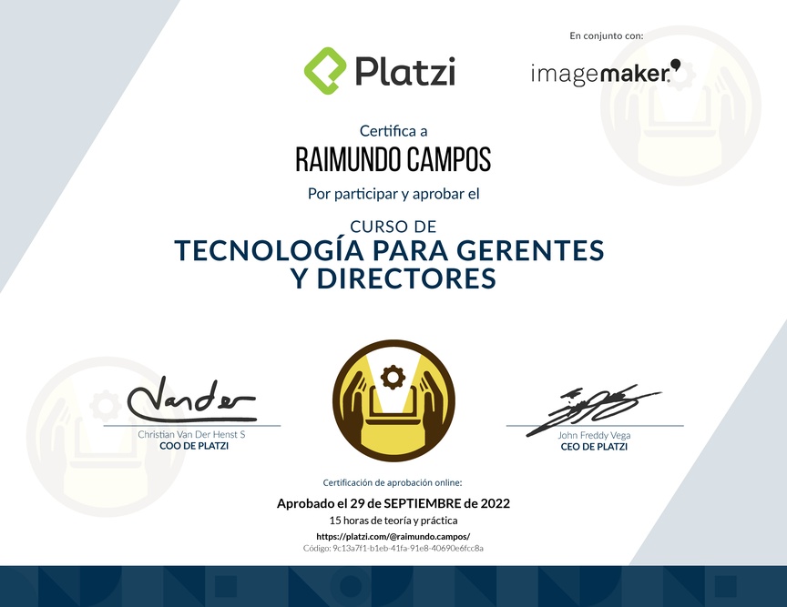 Diploma del Curso de Tecnología para Gerentes y Directores