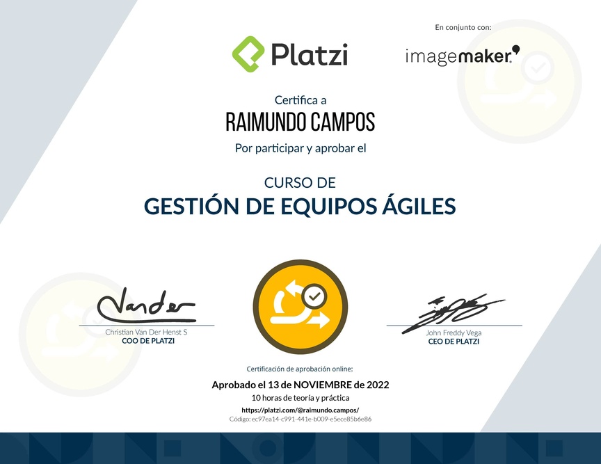 Diploma del Curso de Gestión de Equipos Ágiles