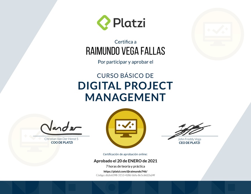 Diploma del Curso Básico de Digital Project Management