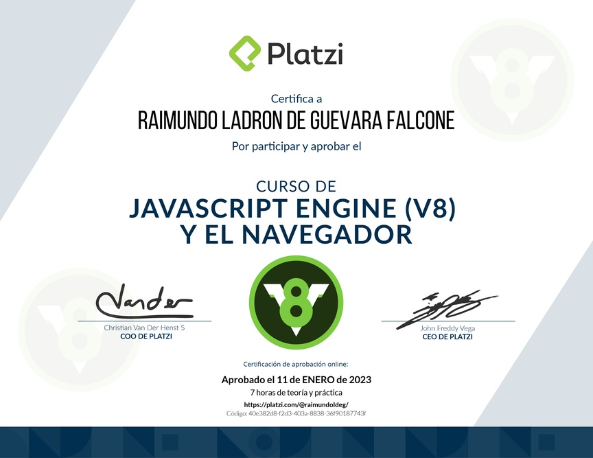 Diploma del Curso de JavaScript Engine (V8) y el Navegador