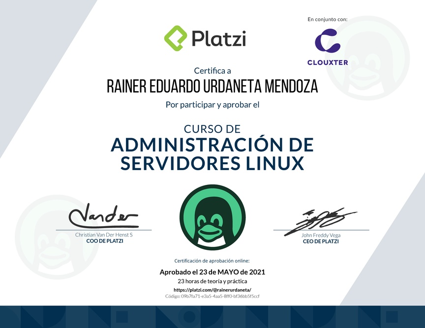 Diploma del Curso de Administración de Servidores Linux