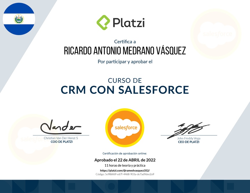Diploma del Curso de CRM con Salesforce