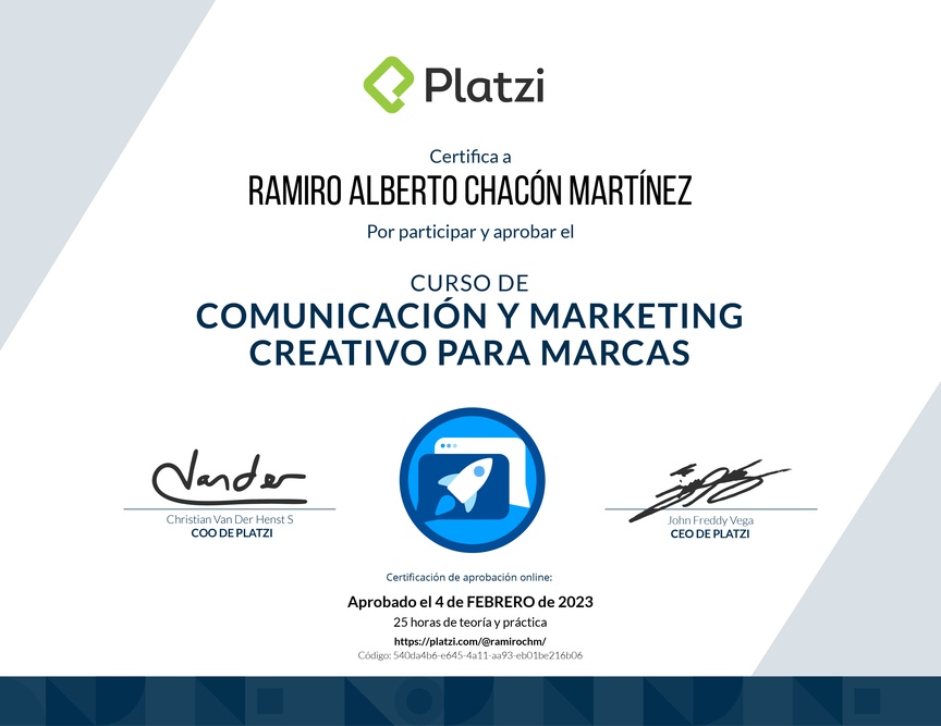 Diploma del Curso de Desarrollo de Estrategias Creativas de Comunicación para Marcas