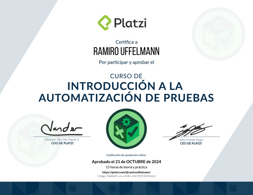 Diploma del Curso de Introducción a la Automatización de Pruebas