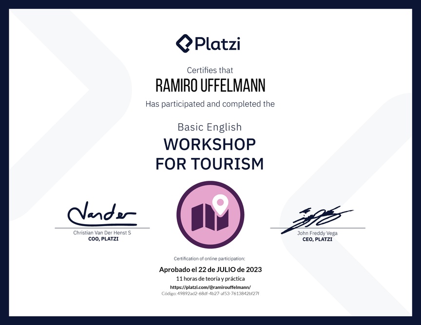 Diploma del Curso de Inglés Práctico para Viajes de Turismo