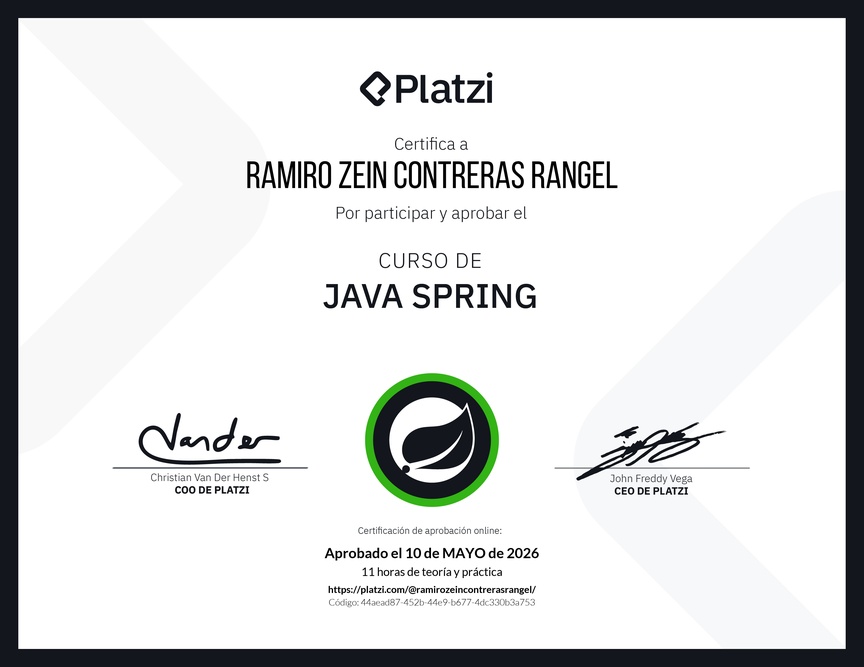Diploma del Curso de Java Spring Boot