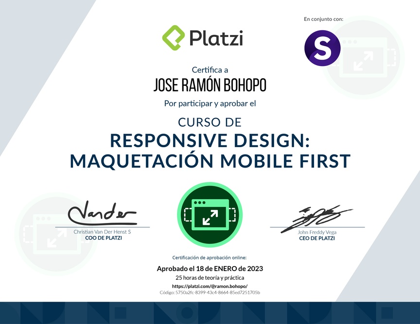 Diploma del Curso de Responsive Design: Maquetación Mobile First