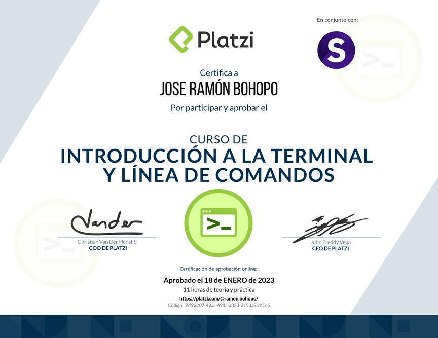 Diploma del Curso de Introducción a la Terminal y Línea de Comandos
