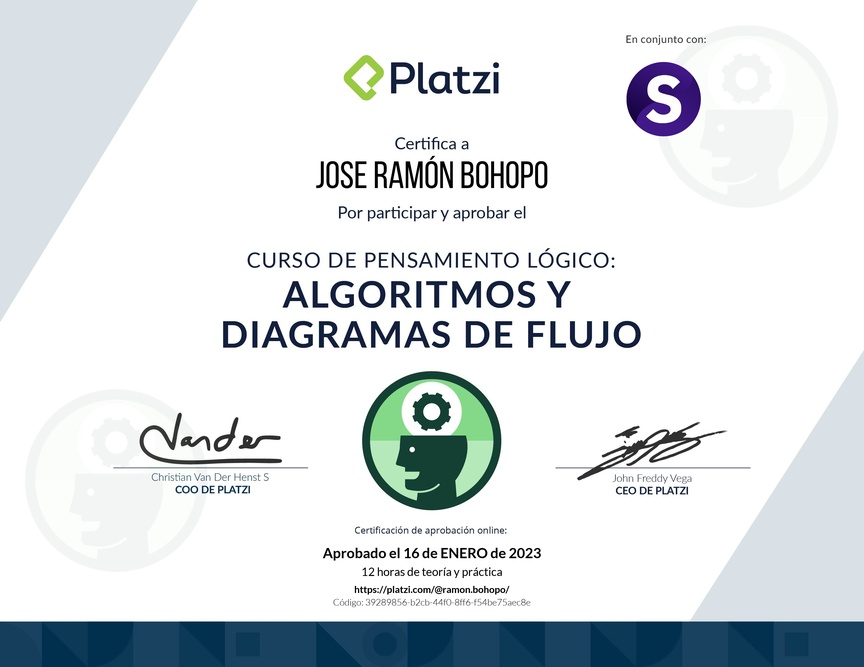 Diploma del Curso de Pensamiento Lógico: Algoritmos y Diagramas de Flujo