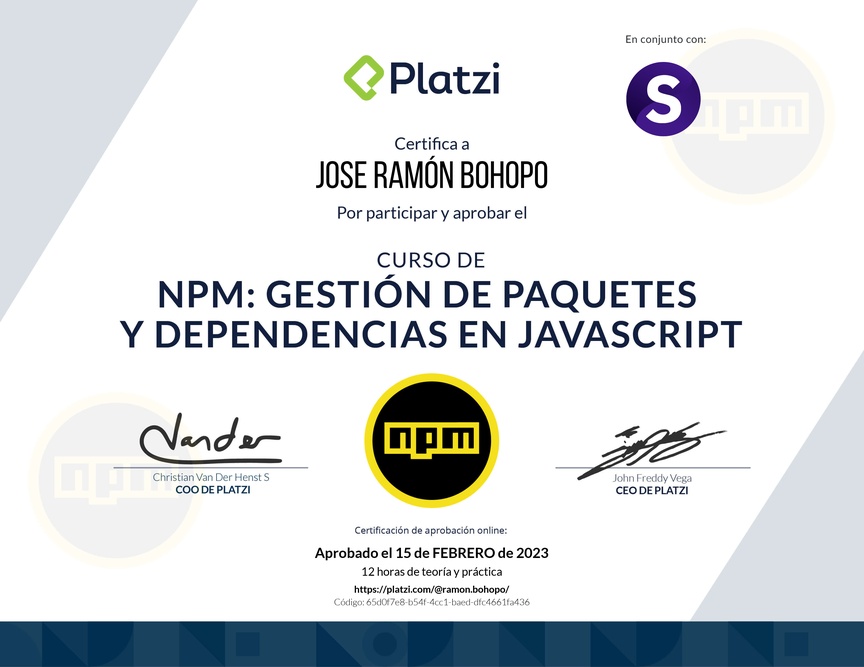 Diploma del Curso de NPM: Gestión de Paquetes y Dependencias en JavaScript