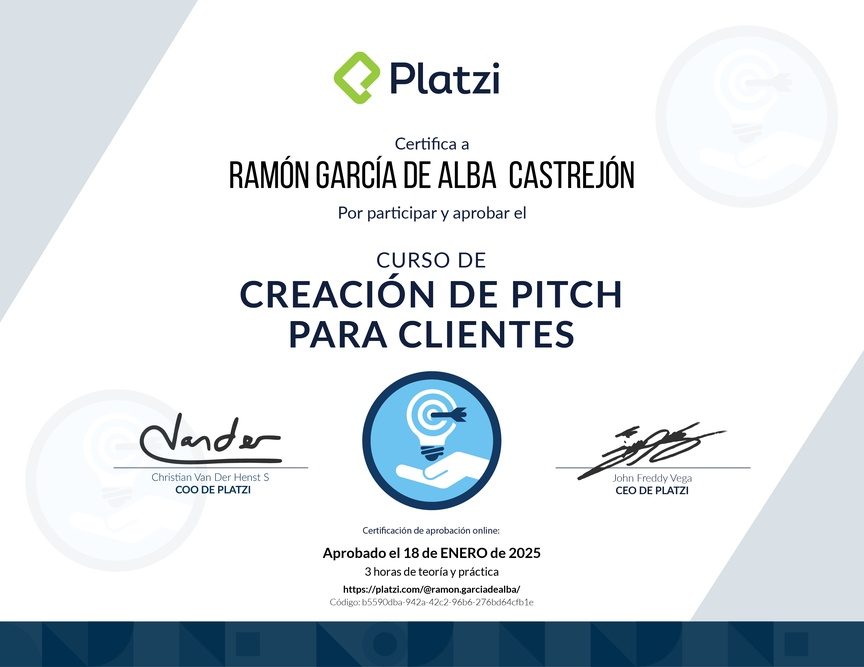 Diploma del Curso de Creación de Pitch para Clientes