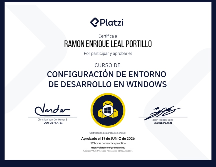 Diploma del Curso de Configuración de Entorno de Desarrollo en Windows