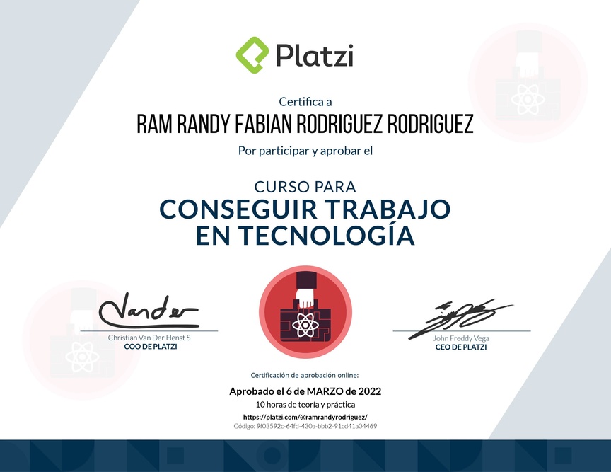 Diploma del Curso para Conseguir Trabajo en Tecnología