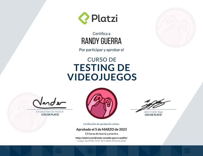 Diploma del Curso de Testing de Videojuegos
